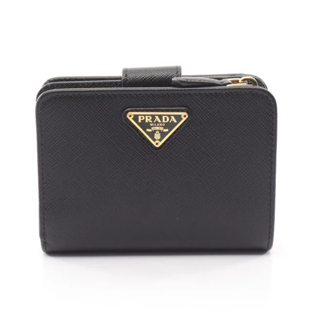 Prada SAFFIANO TRIANG Bi fold Wallet Leather Black